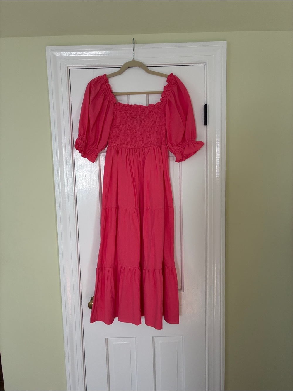 Pomander Place Hot Pink Smocked Puff-Sleeve Maxi Dress